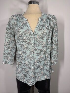 H&M Pale Mint Bird-Print Henley Blouse